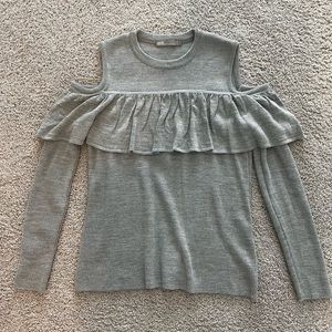 ASOS Gray cold shoulder ruffle sweater size 8
